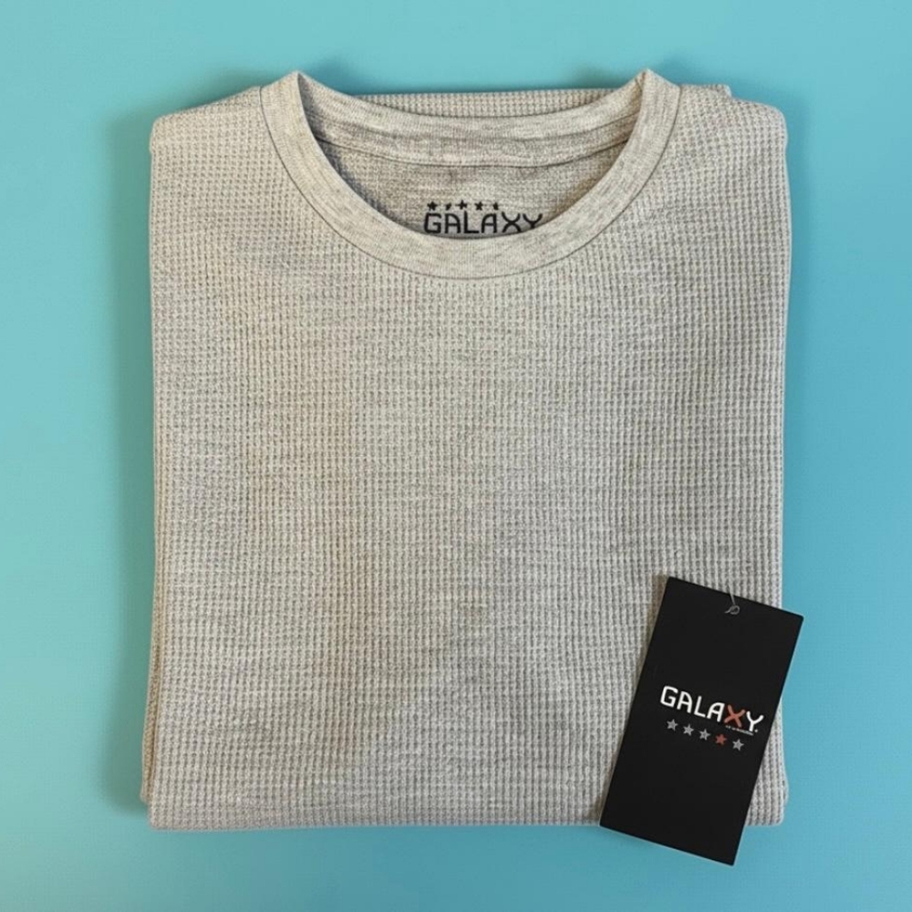 NWT, GALAXY BY HARVIC, GRAY LONG SLEEVE WAFFLE SHIRT, SIZE S.